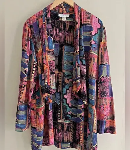 Vintage Casual Corner Abstract Drape Jacket M Boho 90s Art Print Viscose Pink Size M
