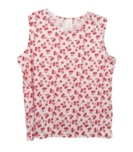 1980s Vintage Cherry Blouse Sleeveless Top Medium Retro Red