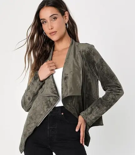 Lulus Wild at Heart Olive Green Vegan Suede Moto Jacket NWT Size S