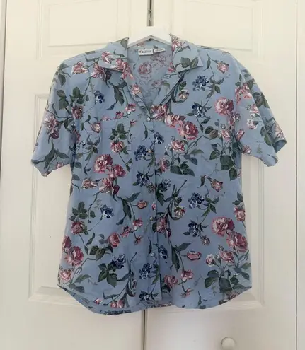 Vintage Capacity Petites Floral Western Shirt and Skirt Set Chambray Size Small Blue