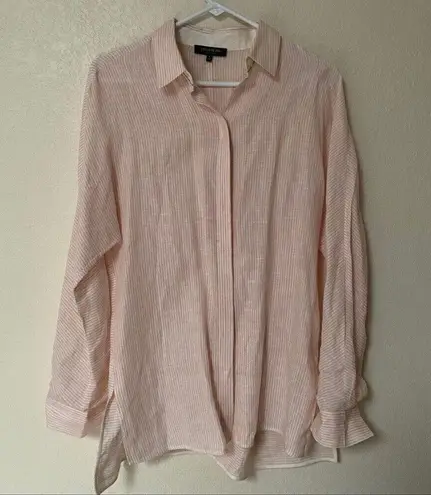 Lafayette 148  New York Size Small pink pinstripe linen top collared button up thumbnail 8