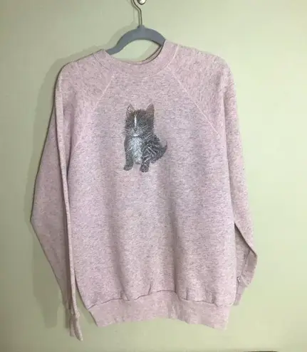 Vintage Pannill Women Kitten Print Sweatshirt Sz XL Pink/Gray EUC CottageCore Pink