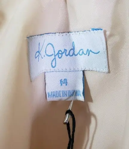 K.JORDAN Size 14 Beige Floral Shift Lace Overlay V