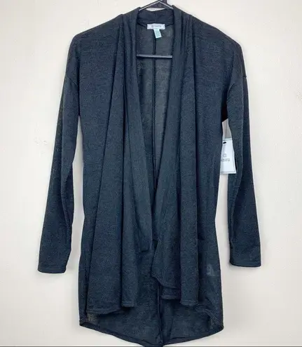 Susina Open Front Waterfall Cardigan Sweater Side Slits Long Line Black Small - Image 5