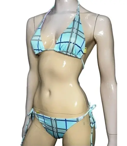 WIA W.I.A. Dolls Kill Womens Size S Blue Purple Gray Silver Plaid RIP Bikini Set