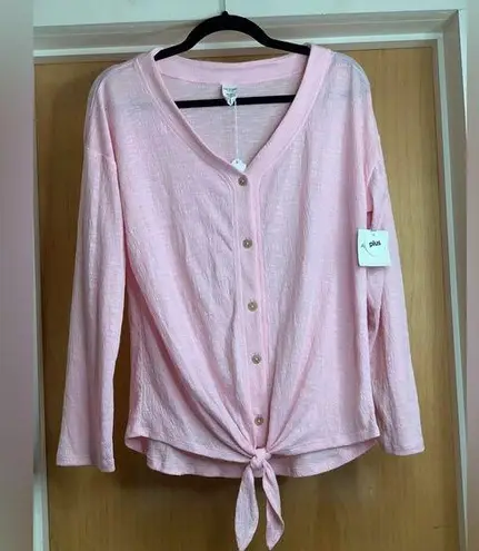 Arizona Jeans Arizona Jean Company Pink Button-Down Tie Front Top. Size-2XL