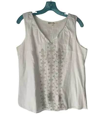Laffaire Size Large White Cotton Cottage Peasant Boho Embroidered Top