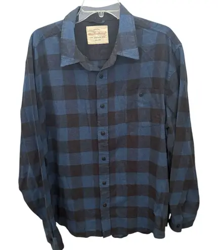 Weatherproof Vintage Unisex Blue Plaid Flannel Long Sleeve Button