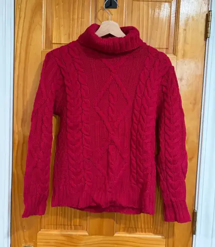 Aran Crafts Ireland 100% Merino Wool Cable Knit Turtleneck Sweater Red S