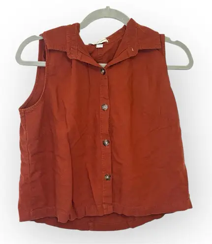 Alexander Jordan Rust Brown Linen Blend Sleeveless Button Up Collared Shirt M Size M