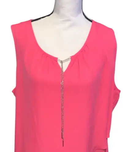 Zac and Rachel Pink Sleeveless Women's Blouse Keyhole Chain Tassel Asymmetrical