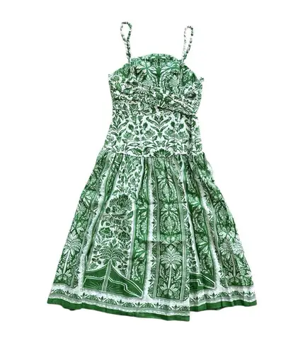 Farm Rio Delicate Tapestry Green Floral Linen Midi Dress $265 New W/ Tags Medium