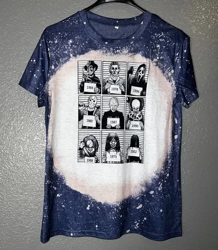 Horror Movie Characters Bleach Tie Dye Graphic Tee Small 80s 90s Icons Blue