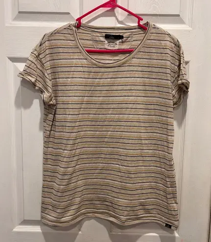 prAna Womens Striped T Shirt Casual Short Sleeve Crew Neck Linen Blend Size L
