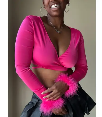 Poster Girl Hot Pink Cropped Wrap Top Size Medium