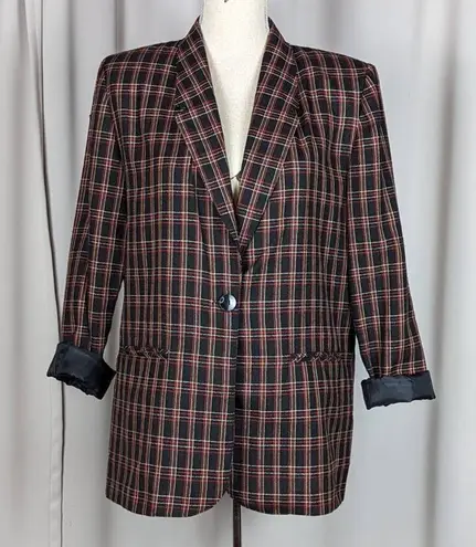 Liz Baker Vintage Essentials Plaid Single-Breasted Blazer Black Red White MP