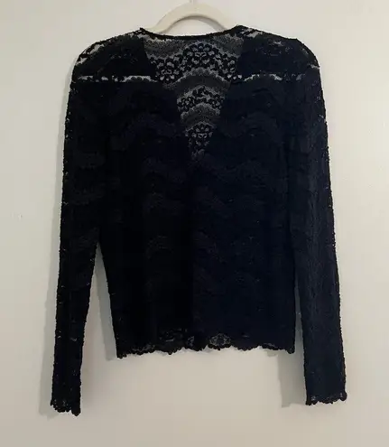 Hanky Panky Black Lace Button Front Cardigan Scalloped Hem