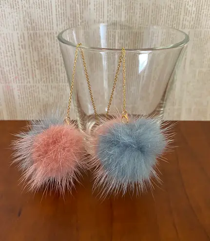 Handmade Kawaii faux fur pompom dangle threader earrings✨
