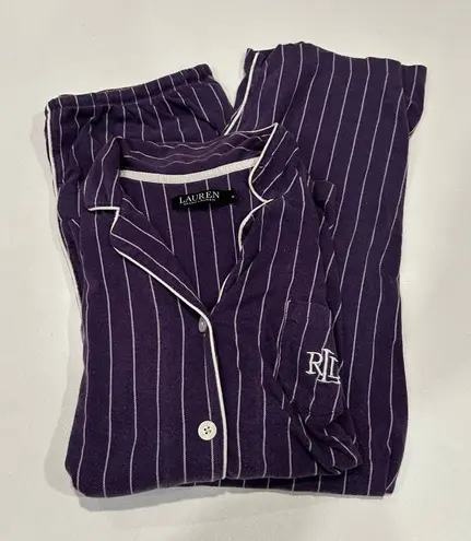 Lauren Ralph Lauren Purple Pinstripe Pajama Set Size M Long Sleeve Button Top Pa Size M