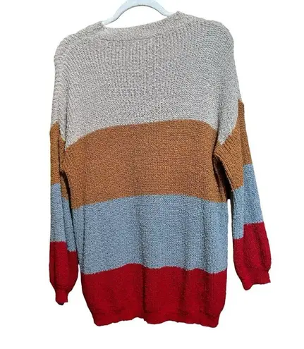 Umgee  Sweater Womens Large Multicolor Stripe Chunky Boucle Pullover Sweatershirt