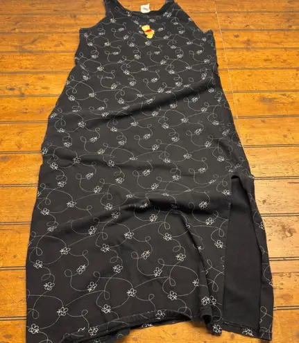 Disney Catalog vintage Winnie the Pooh Embroidered Black Maxi Dress Size Large