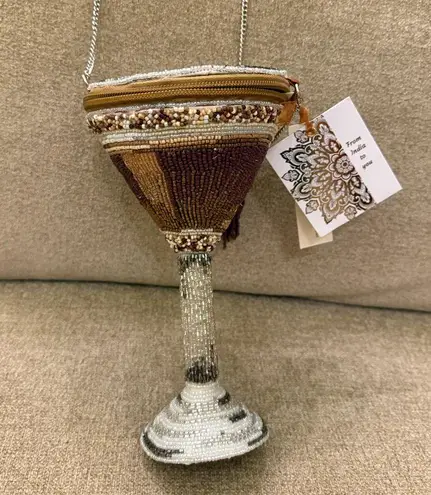 NWT Viral Espresso Martini Beaded Bag Made in India Novelty Unique Handmade New Brown