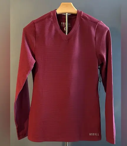 Nobull NWT V-Neck Long Sleeve Waffle Women's Sweatshirt - XS - Wine (Red)