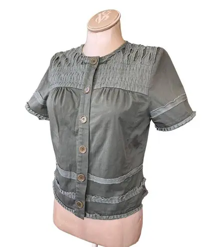 BCBGMAXAZRIA  Military Green Button Down Short Sleeve Blouse Women’s Size Medium