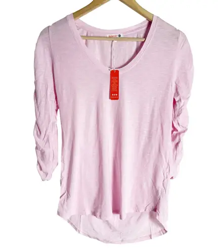 Sundry Pink Shirred 3/4 Sleeve Scoop Neck Pima Cotton T-Shirt Size S