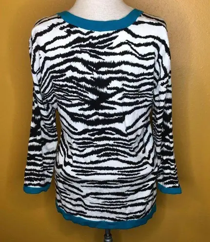 Kenar Sweater Teal White Animal Print Cardigan M
