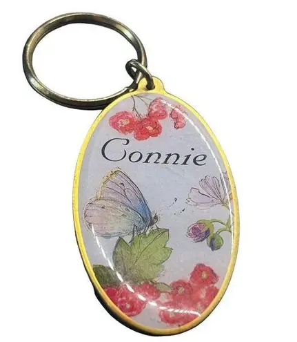 Connie Personalized Keychain With Butterfly & Flowers Design Name Tag 3.5"