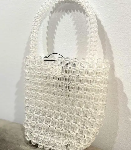 Clear Beaded Handbag White