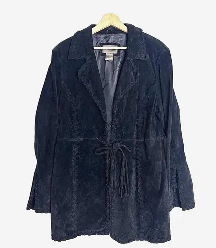 Vtg BRANDON THOMAS Leather Western Style Long Sleeve Lined fringe Jacket rodeo L Black Size L