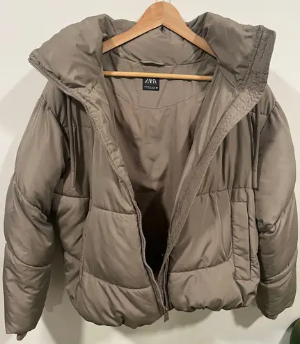 ZARA Gorpcore Cropped Hooded Puffer Coat Medium