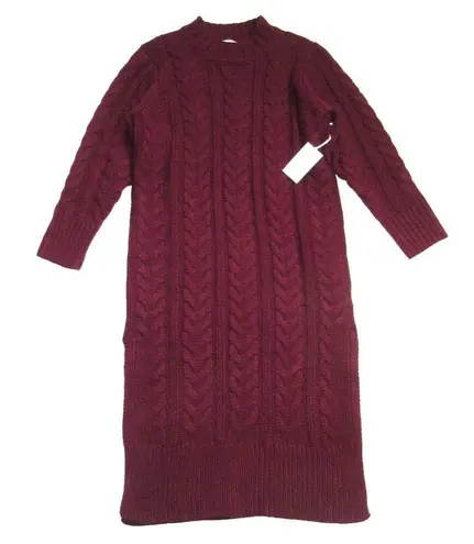 Tuckernuck NWT Hyacinth House Maddox in Maroon Cable Knit Midi Sweater Dress M