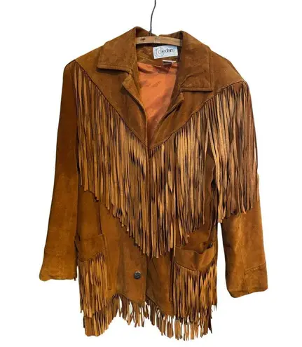 Vintage Cedars Suede Leather Fringe western cowboy brown coat Jacket M Size M