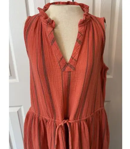 Sundance Adley Dress Sz MED Sea Coral Boho Resort Cotton Gauze Flowy Tiered EUC Orange