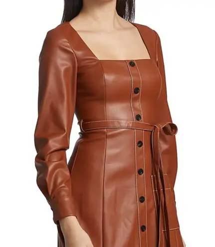 STAUD   Oz Faux Leather Belted Dress