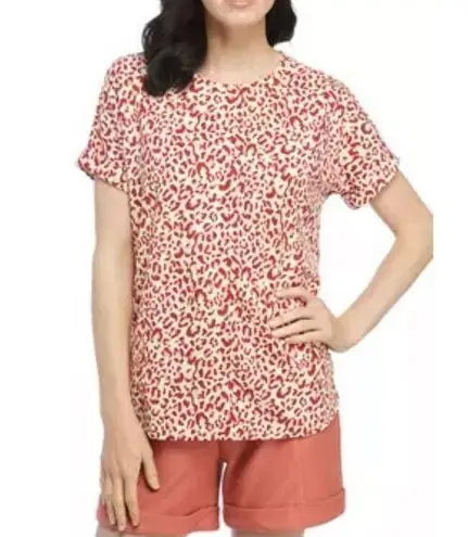 Wonderly  Studio Women’s Red Leopard Print Terry Short Sleeve T-Shirt XL