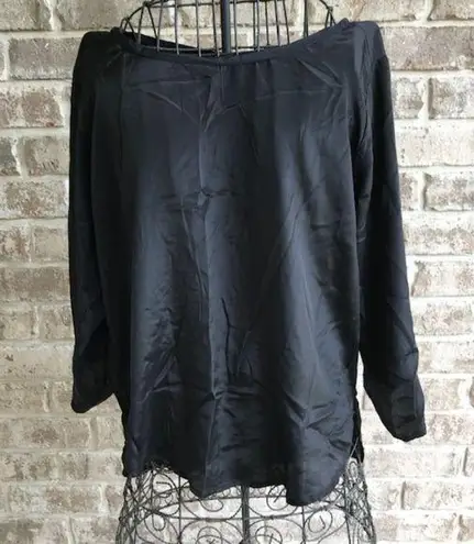 Fun & Flirt Black Hi Low Top Blouse Roll Sleeve