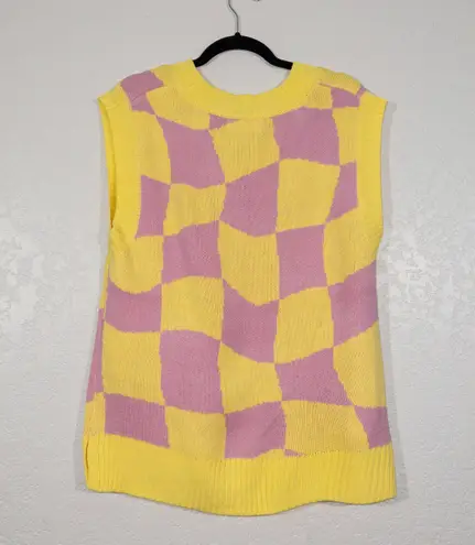 Double Zero New  Pink & Yellow Checkered Sweater Vest Size Small