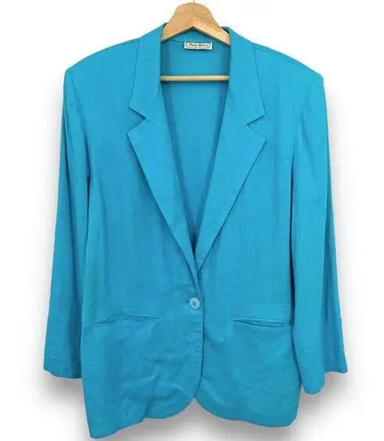 American Vintage  80's Daily Habit Linen Blend Blue Blazer SIZE 11 LARGE Oversize