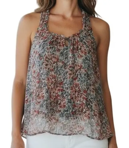 Ella Moss Gorgeous Silk Ruffle Trim Floral Pattern Lined Top EUC Size Small