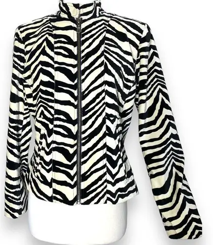 American Vintage Vintage Velvet High Neck Zebra Print Abstract Striped Structured Blazer Jacket M