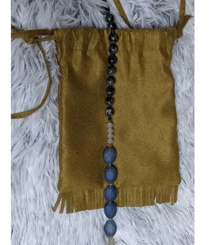 Kevia Vie Boheme Necklace Beads Pendant Statement Geode Tassel New Blue