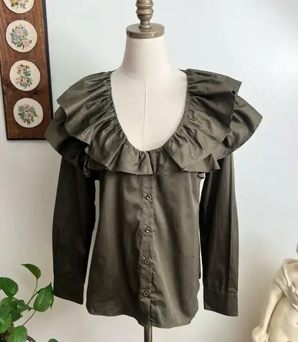 Something Navy NWT Olive Bailey Button Down Ruffle Poplin Blouse Medium