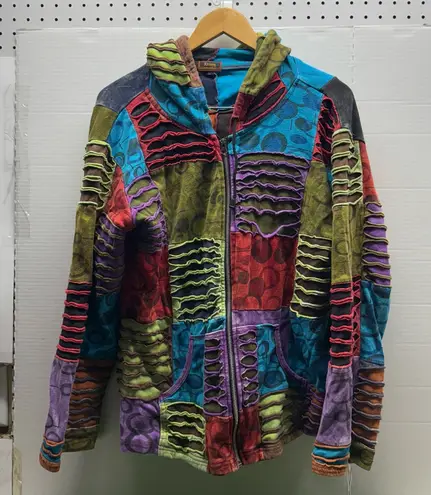 Rising International Nepa Patchwork Zip Up Hoodie Purple Size XL