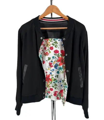 Olivia Culpo x Le Tote Reversible Bomber Jacket Floral Print Faux Leather size L Size L