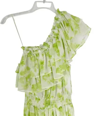 MISA Los Angeles Misa Rumi One Shoulder Asymmetric Ruffle Floral Print Chiffon Dress Size S NWT