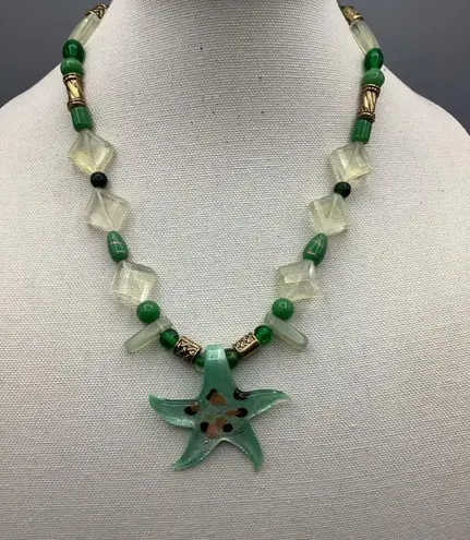 Handmade Beach Style Y2K Vintage Green Seastar Glass Beaded Necklace